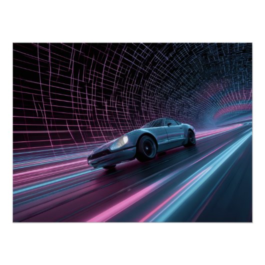 Neon Grid Racer in Futuristic Tunnel Poster (Vorderseite)