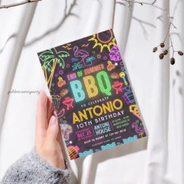 Neon GRILLEN Pool Party Geburtstag - Sommerende Einladung