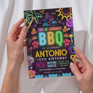 Neon GRILLEN Pool Party Geburtstag - Sommerende Einladung