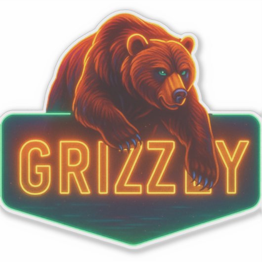 Neon Grizzly Sticker (Vorderseite)