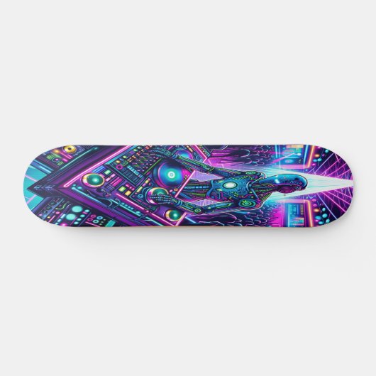 "Neon Groove: Cyber DJ Skateboard (Horizontal)