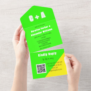 Neon Grün Gelb Retro Moderne Elegante All In One Einladung