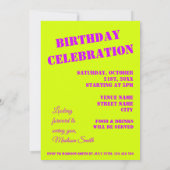 Neon-grün-gelbe lila Geburtstagsparty Einladung (Rückseite)