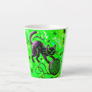 Neon Grün Schwarz Katze Milchtasse