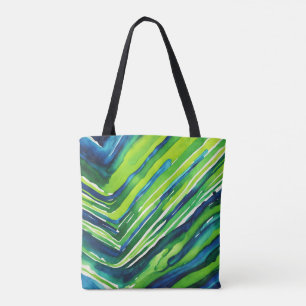Neon Grün und Dunkelblau gestreifte Kunst Tasche