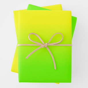 Neon Grün und Neon Gelb Ombré Farbverlauf Geschenkpapier Set