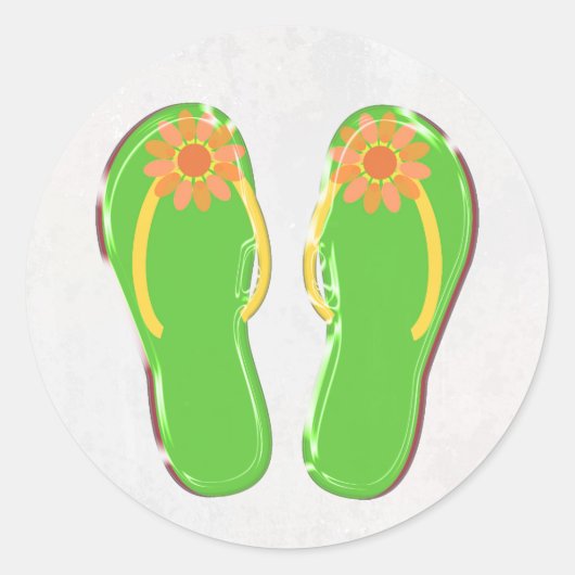 Neon-grüne Flip-Flops mit Blume Runder Aufkleber (Vorderseite)