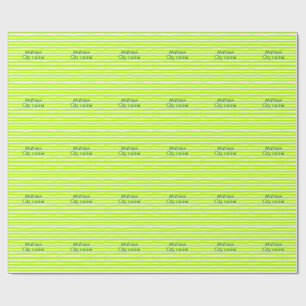 Neon-grüne gelbe Retro-Streifen fügen Name Stadtor Geschenkpapier