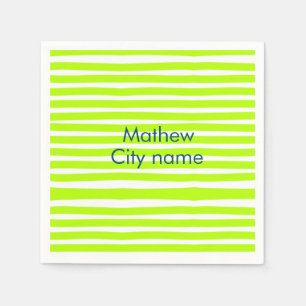 Neon-grüne gelbe Retro-Streifen fügen Name Stadtor Serviette