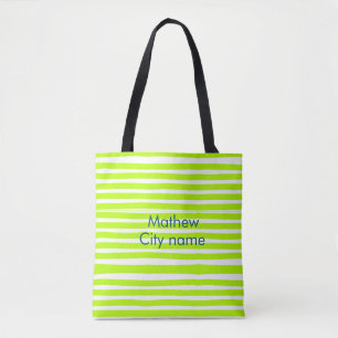 Neon-grüne gelbe Retro-Streifen fügen Name Stadtor Tasche