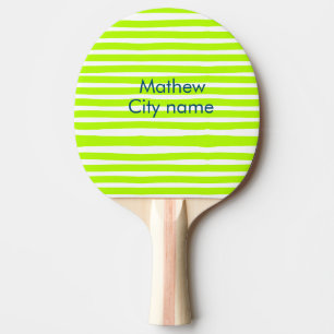 Neon-grüne gelbe Retro-Streifen mit Namen Stadtort Tischtennis Schläger
