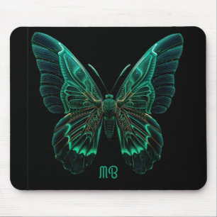 Neon-grüne leuchtende Schmetterlingskunst Mousepad