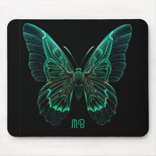 Neon-grüne leuchtende Schmetterlingskunst Mousepad (Vorne)