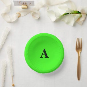 Neon-grüne Monogramm-Initiale Weiß Benutzerdefinie Pappteller