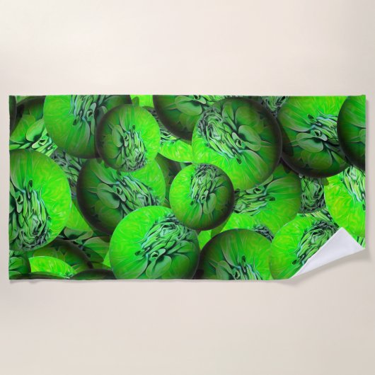 Neon grüne Planeten in 3D-Optik Strandtuch (Vorderseite)