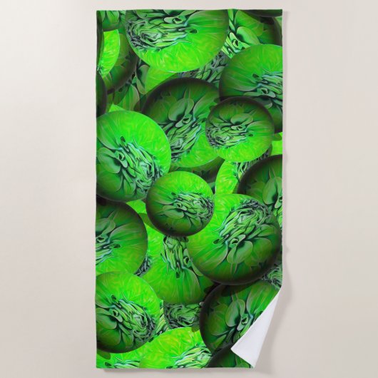 Neon grüne Planeten in 3D-Optik Strandtuch (Vorderseite)