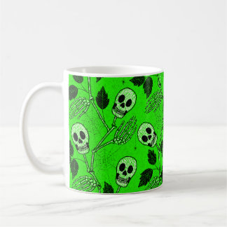 Neon-grüner floraler Gothic-Totenkopf Kaffeetasse
