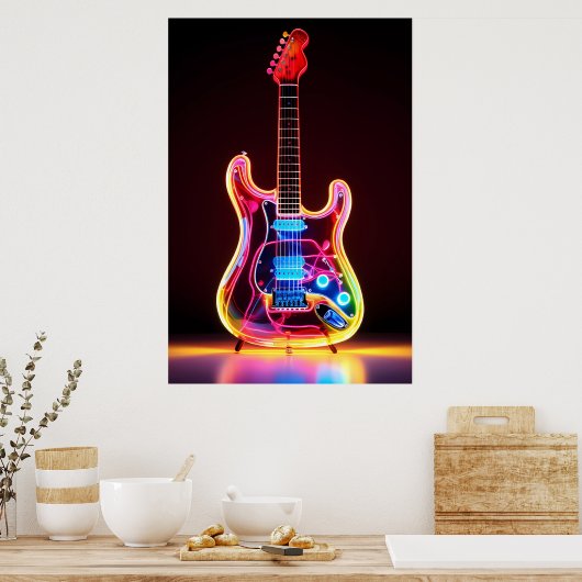 Neon Guitar Art Print Poster (Küche)