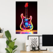 Neon Guitar Art Print Poster (Heimbüro)