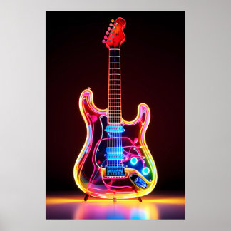 Neon Guitar Art Print Poster