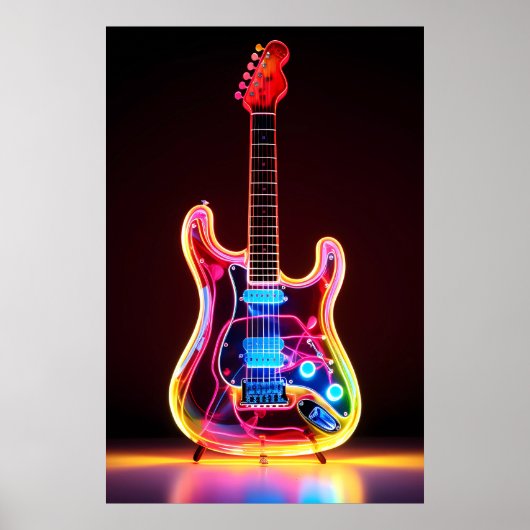 Neon Guitar Art Print Poster (Vorne)
