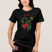 Neon Guitar Line Art | Lebhafter musikalischer T - Tri-Blend Shirt (Vorderseite)