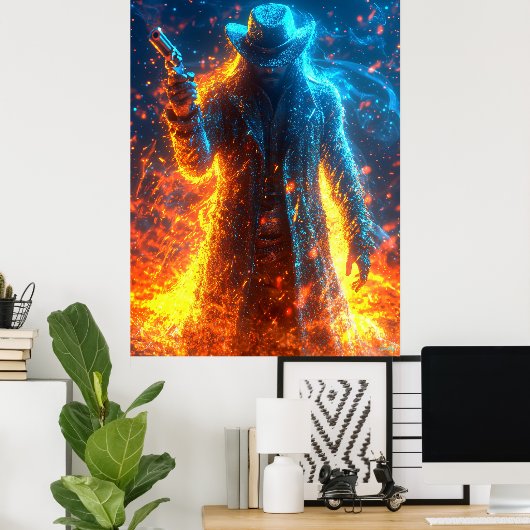 Neon Gunslinger - Cyberpunk-Gesetzlosigkeit im Wes Poster (Heimbüro)