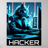 Neon-Hacker-Wolf im Cyberpunk-Stil Poster (Vorne)