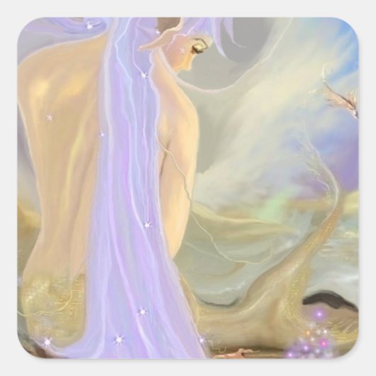 Neon Haired Mermaid Quadratischer Aufkleber (Vorderseite)