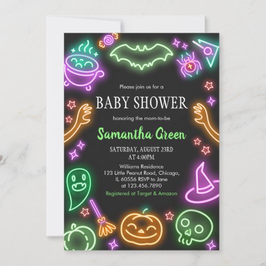Neon Halloween Baby Dusche Einladung (Vorderseite)
