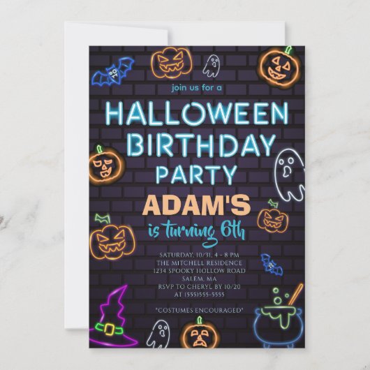 Neon Halloween Birthday Party Invitation Einladung (Vorderseite)