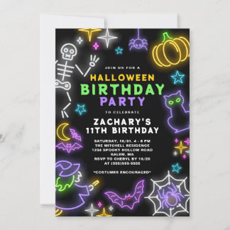 Neon Halloween Boys 11. Geburtstagskleider Party Einladung