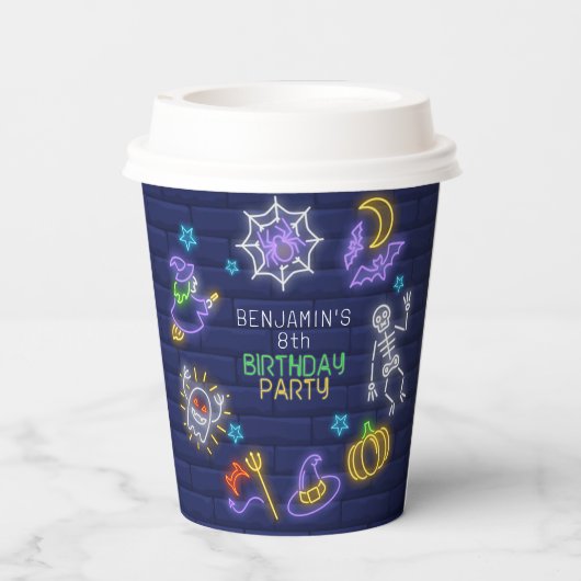 Neon Halloween Geburtstag Pappbecher (Rückseite)