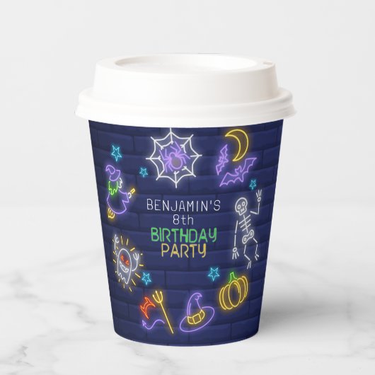 Neon Halloween Geburtstag Pappbecher (Vorderseite)
