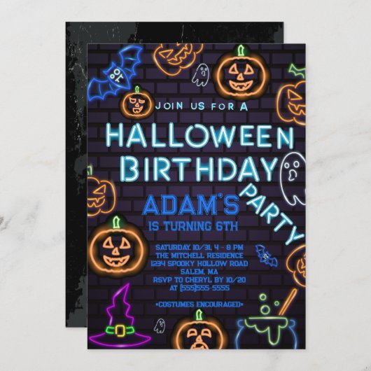 Neon Halloween Geburtstagsparty Einladung (Vorne/Hinten)