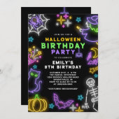 Neon Halloween Girls 8. Geburtstagskostümparty Einladung (Vorne/Hinten)
