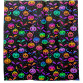 Neon Halloween Jack=O=Lanterns Fledermäuse und Ste Duschvorhang (Vorderseite)