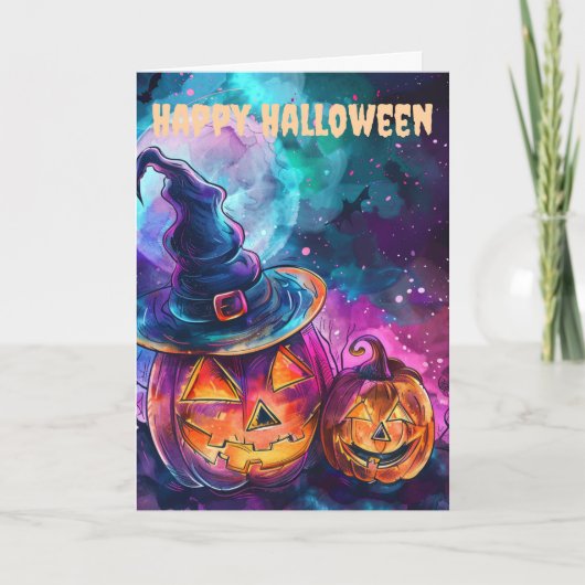 Neon-Halloween-Kürbislaternen Feiertagskarte (Vorderseite)