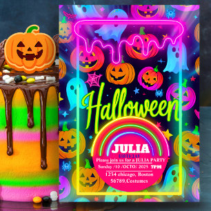 Neon-Halloween-Licht-Regenbogen-Leuchtender-Geiste Einladung