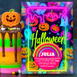 Neon-Halloween-Licht-Regenbogen-Leuchtender-Geiste Einladung