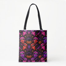 Neon Halloween Lips and Tongue Tote Bag