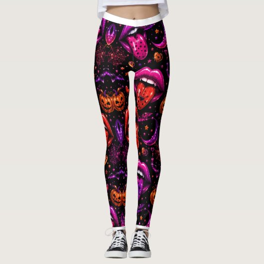 Neon Halloween Lips Leggings (Vorderseite)