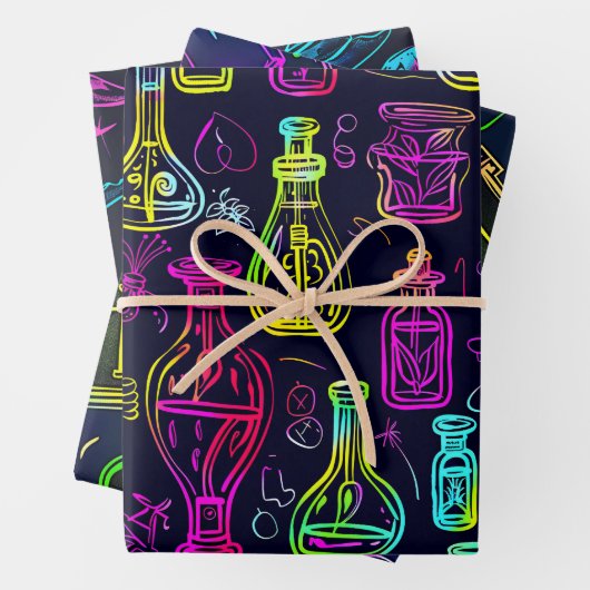 Neon-Halloween-Muster Geschenkpapier Set (Beispiel)