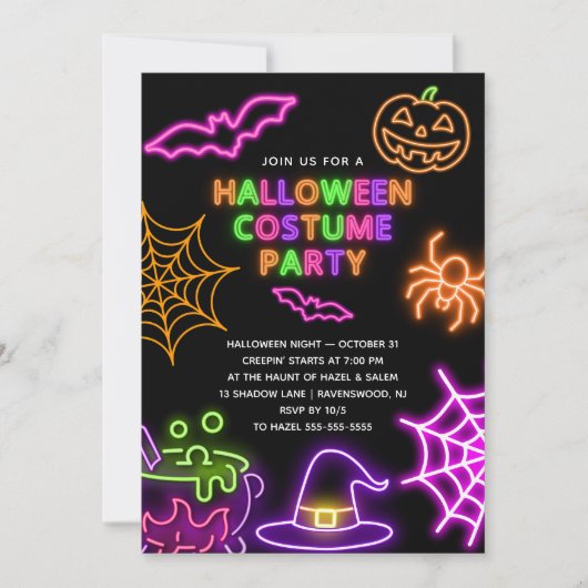 Neon Halloween Party Einladung (Vorderseite)