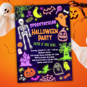 Neon Halloween-Party Einladung Spooktacular