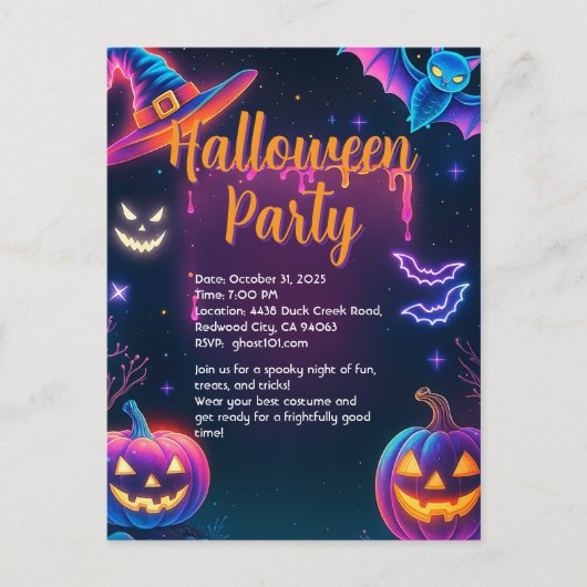 Neon-Halloween-Party Postkarte (Vorderseite)