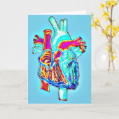 Neon Hand Drawn Anatomisches Herz Karte (Gelbe Blume)