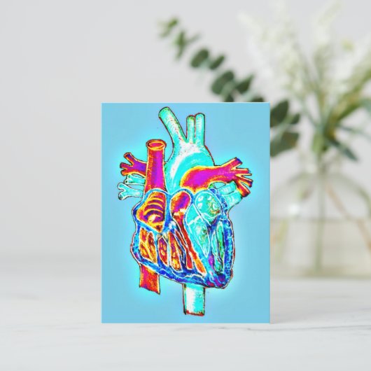 Neon Hand Drawn Anatomisches Herz Postkarte (Stehend Vorderseite)