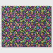 Neon Hand Gezeichnet Star Pattern auf Mitternachts Geschenkpapier (Flach)