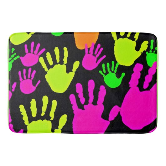 Neon Handprint Graffiti Muster Badematte (Vorderseite)